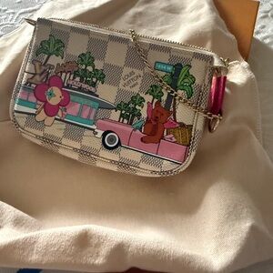 Louis Vuitton Checkered mini pochette limited edition with Pink and Green Accent